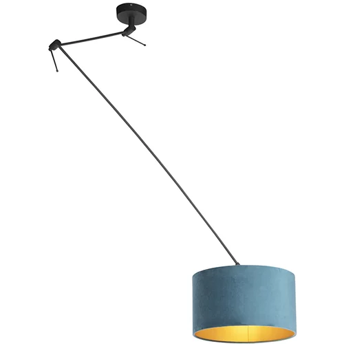 QAZQA Viseča svetilka z velur odtenkom modra z zlatom 35 cm - Blitz I črna