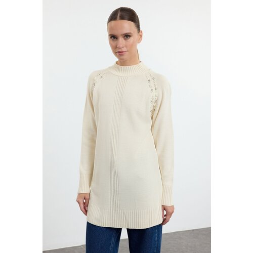 Trendyol Ecru Pearl Detailed Knitwear Sweater Slike