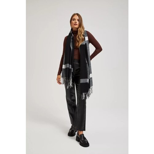 Marisse Checked Scarf With Fringes, Black And White Cene