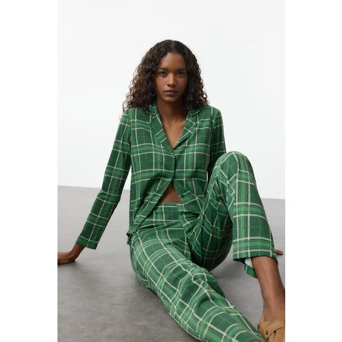 Trendyol Green 100% Cotton Plaid Knitted Pajama Set