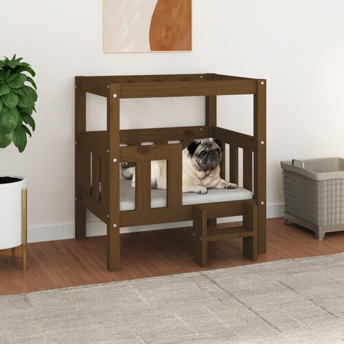 VidaXL Krevet za pse crna 65,5x43x70 cm od masivne borovine Slike