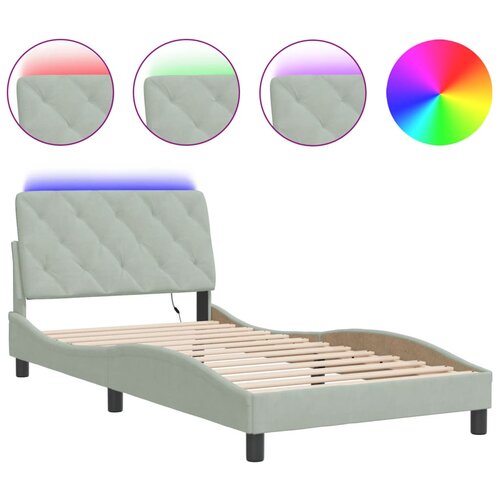 Maison Chic Posteljni okvir - Enojna postelja - Postelja za odrasle z LED lučkami svetlo siv 100x200 cm žamet, (21697253) Slike