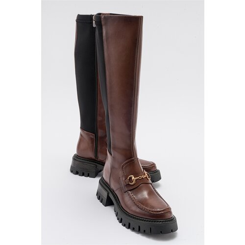 LuviShoes CHAPEL Camel Skin Buckle Stretch Detail Women&amp;#039;s Boots Slike