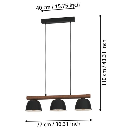 Eglo 43739 - visilica na sajli sherburn 3xE27/40W/230V Slike