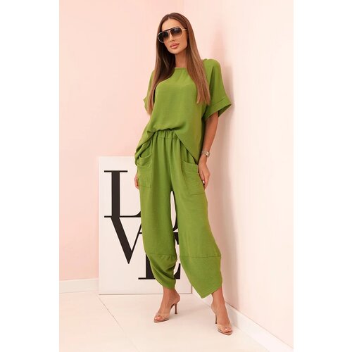 Kesi Włoski Set made of viscose blouse + trousers olive Slike