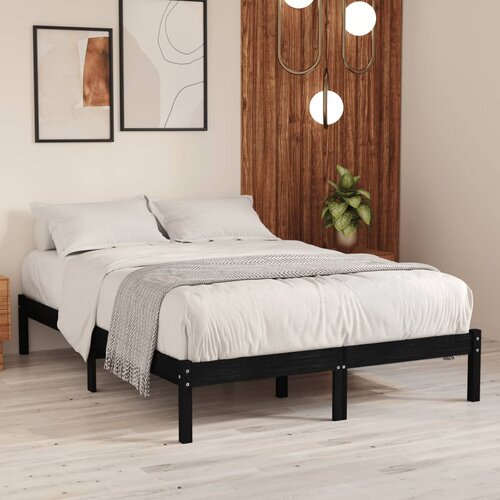 The Living Store Posteljni okvir črn iz trdnega lesa 135x190 cm - Posteljni Okvir, (21525645) Slike