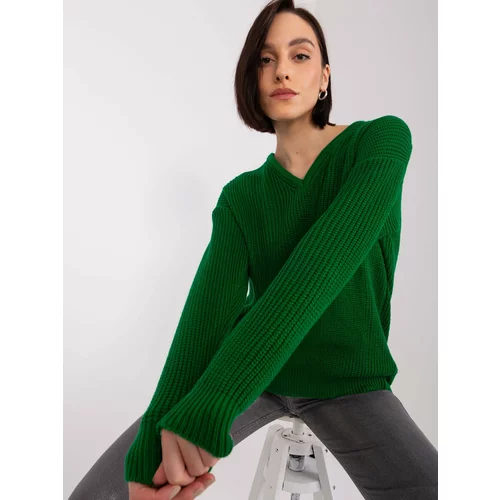 Fashion Hunters Dark green women's oversize sweater with wool