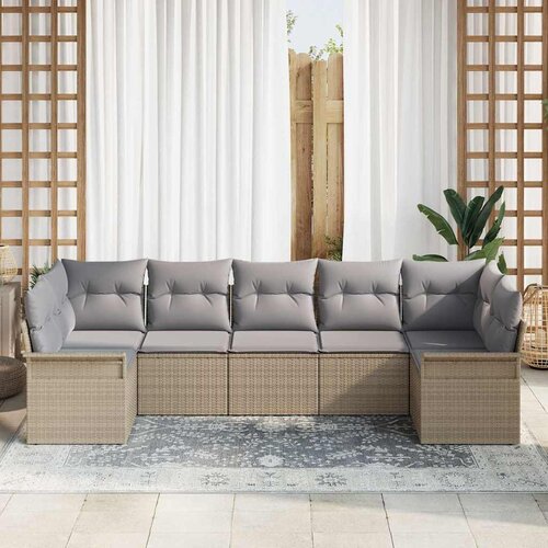 Sjedeća garnitura za vrt 7 kom. Bež poliratan 289 x 132,5 x 85 cm Slike