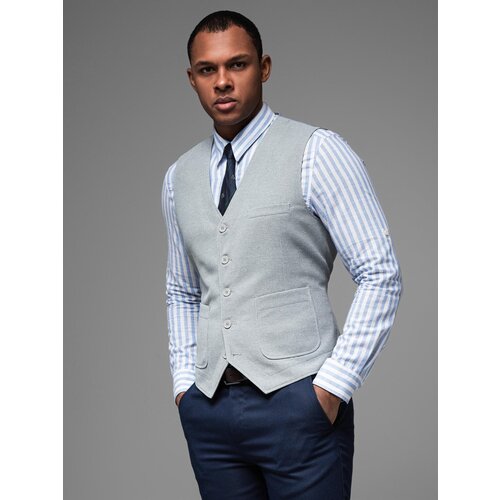 Ombre Fitted structured men&amp;#039;s vest with patch pockets - grey melange Slike