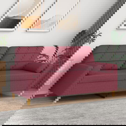 VidaXL Kavč dvosed z blazinami vinsko rdeč 140 cm blago Slike