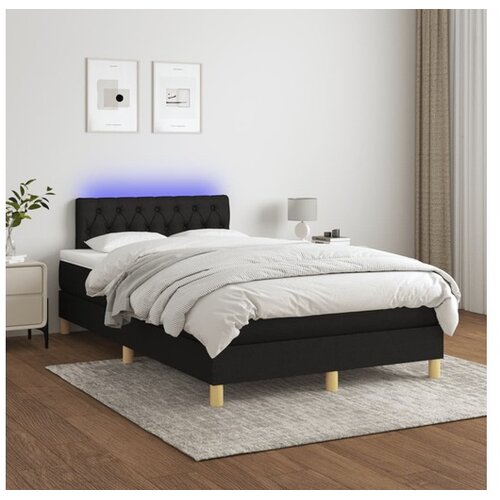  Box spring postelja z vzmetnico LED črna 120x200 cm blago Cene