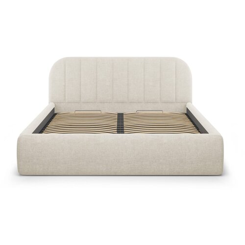 Windsor &amp;amp; Co Sofas kremno bela oblazinjena zakonska postelja s prostorom za shranjevanje z letvenim dnom 160x200 cm juno &amp;ndash; Slike