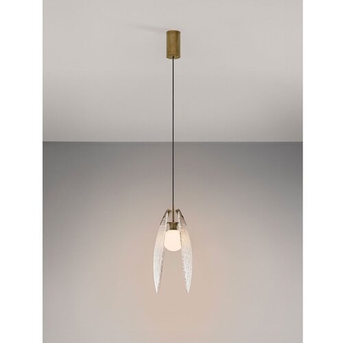 Nova Luce Medeninasta jeklena LED viseča svetilka s steklenim senčilom Shelina &amp;ndash; Slike
