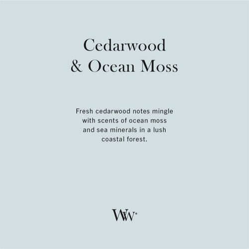 WoodWick Cedarwood &amp;amp; Ocean Moss di&amp;scaron;eča sveča z lesenim stenjem 610 g Slike