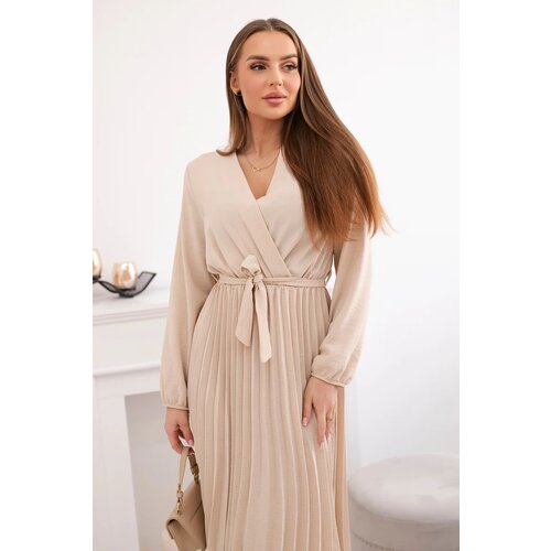 Kesi Włoski Dress tied with a pleated hem beige Cene