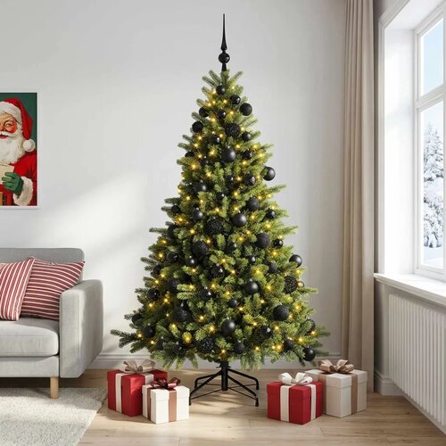  Umjetno božićno drvce s kuglicom 240 cm 300 LED lampica - 240 cm s LED-ima i crnim lopticama Cene