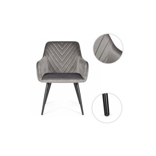 ModernHome TIKC-4 &amp;ndash; Set 2 tapecirane blagovaonske stolice od bar&amp;scaron;una s naslonima za ruke, tamnosive Slike