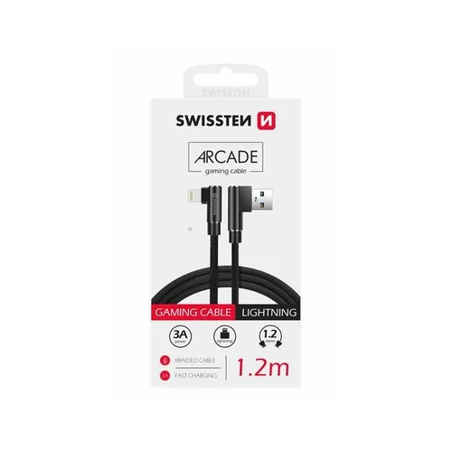 Swissten Arcade gaming podatkovni kabel s tekstilnim premazom, USB, lightning, 1,2 m crni