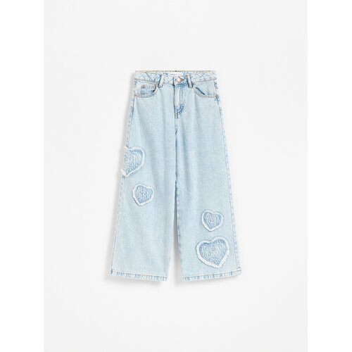 Reserved Traperice super wide leg s aplikacijom - plava Cijene