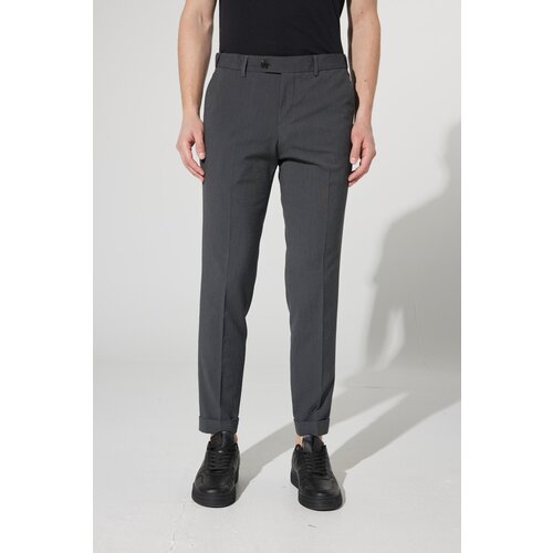 Altinyildiz classics Men&amp;#039;s Anthracite Slim Fit Slim Fit See-through Patterned Flexible Elastic Waist Trousers. Slike