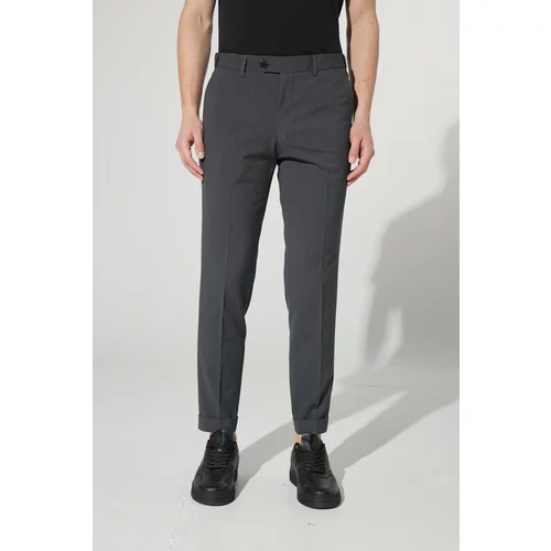 ALTINYILDIZ CLASSICS Men's Anthracite Slim Fit Slim Fit See-through Patterned Flexible Elastic Waist Trousers.