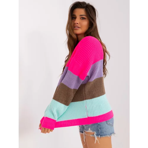 Fashion Hunters Fluo pink and brown oversized sweater with wool