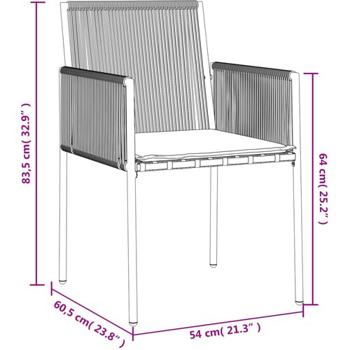  Vrtne stolice s jastucima 6 kom crne 54x60,5x83,5 cm poliratan Slike