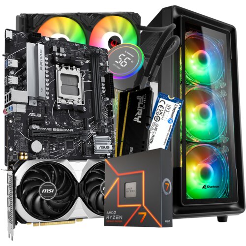 GNC GAMER CYBORG, B650, Ryzen 7 7700X 4,5GHz, RTX 4070 12GB, 32GB DDR5, 1TB NVMe SSD, 700W PSU, kućište Sharkoon gaming Cijene