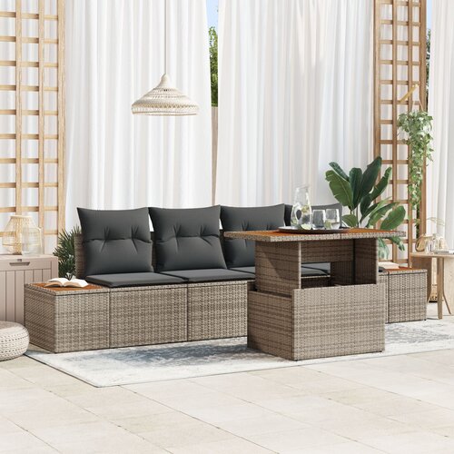 VidaXL Vrtni kavč set Set 5 Siva Ratan Vrtni kavč Pravokoten Moderno Slike