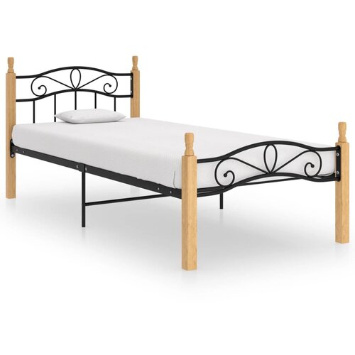 vidaXL Okvir za krevet crni od metala i masivne hrastovine 90 x 200 cm Cene