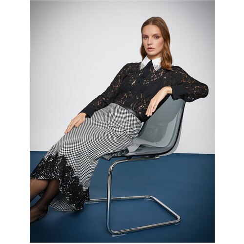 Koton Melis Ağazat X - A-Line Midi-Length Skirt with Lace Detail Slike