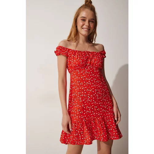 Happiness İstanbul Women's Red Floral Summer Viscose Dress