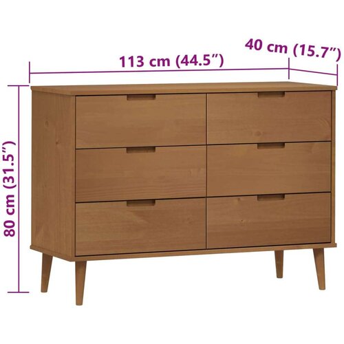 VidaXL Predalnik MOLDE rjav 113x40x80 cm trdna borovina Slike