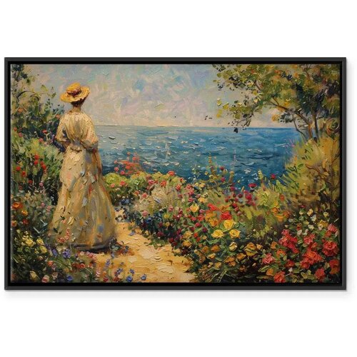  Slika - Nostalgic impression - a pensive woman contemplating 120x80 U crnom drvenom okviru Slike