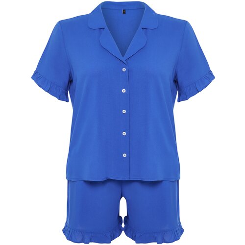 Trendyol Curve Saxe Blue Shirt Collar Frilly Woven Pajamas Set Cene