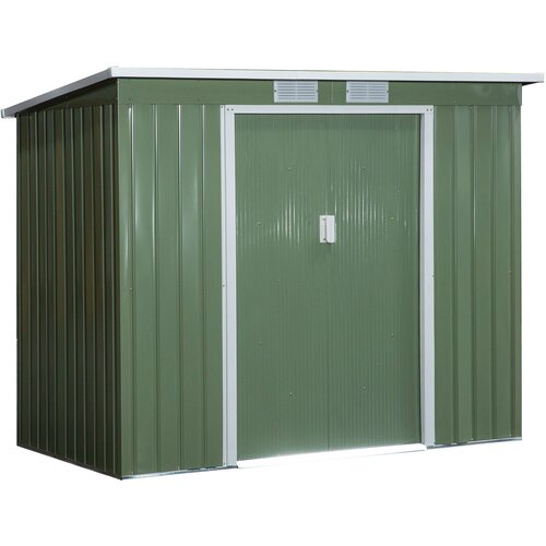 Outsunny jeklena vrtna lopa s poševno streho, dvojnimi drsnimi vrati in zračnimi odprtinami, 213x130x173cm, zelena, (20753897) Cene