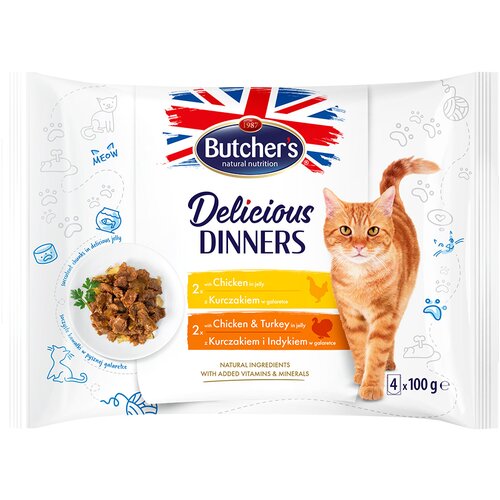 Butcher&amp;#039;s Delicious Dinners za mačke 32 x 100 g &amp;ndash; Mje&amp;scaron;ovito pakiranje: piletina, piletina i puretina Slike