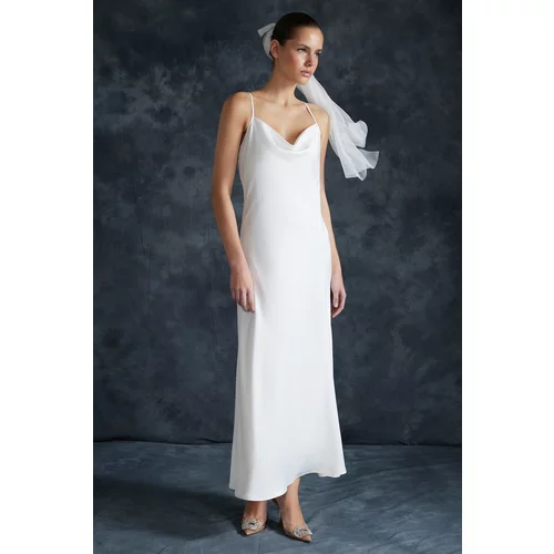 Trendyol Satin Wedding / Wedding Elegant Evening Dress with White Accessories