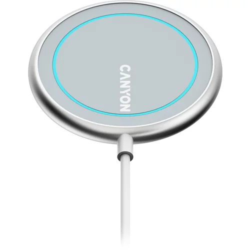 Canyon WS-100 Wireless charger, Input 9V/2A, 9V/2.7A, 12V/2A, Output 15W/10W/7.5W/5W, Type c cable length 1.5m, Acrylic surface+Aluminium alloy edge, 59*59*7mm, 0.06Kg, Silver - CNS-WCS100