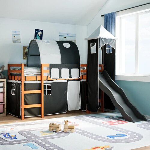 VidaXL Otro&amp;scaron;ki pograd s tunelom bel in črn 90x200 cm trdna borovina Slike