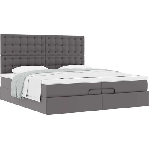VidaXL otomanski okvir kreveta s madracima sivi 200x200cm umjetna koža Slike