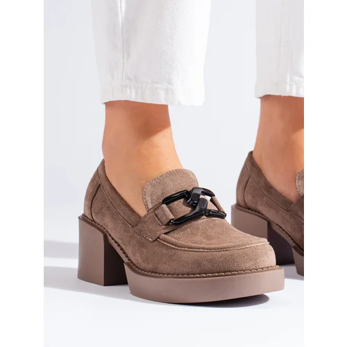 SHELOVET Beige suede women's heeled shoes