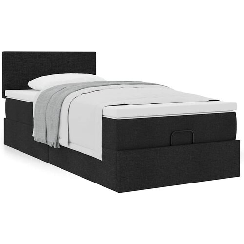 vidaXL Otomanski posteljni okvir z vzmetnico črn 90x200 cm blago Cene