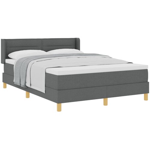 vidaXL Postelja s &scaron;katlastim vzmetenjem z vzmetnico temno siva 140x200 cm tkanina, vzglavje z zasnovo linij temno sivo 140 cm tkanina Cene