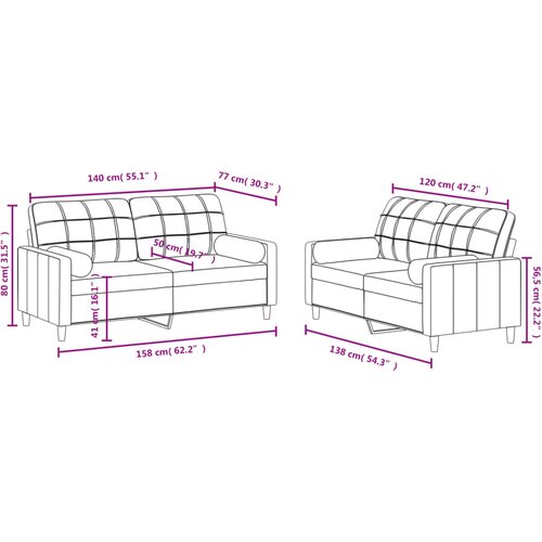  2-dijelni set sofa s jastucima smeđi od tkanine Smeđa Slike