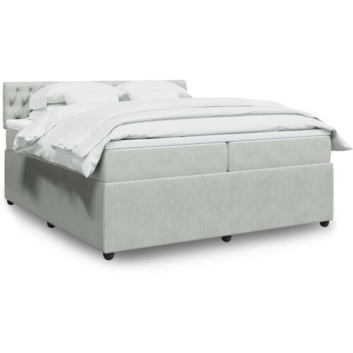 VidaXL Box spring postelja z vzmetnico svetlo siva 200x200 cm žamet Slike