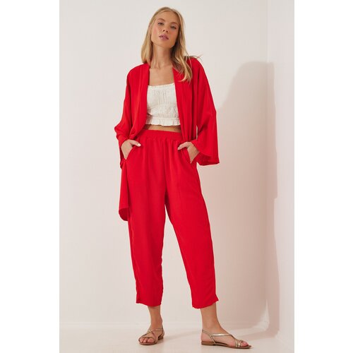 Happiness İstanbul Women's Dark Red Kimono Pants Suit Slike