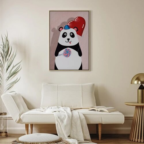  Slika - Panda with a Balloon (1 Part) Vertical 40x60 U prirodnom drvenom okviru Slike