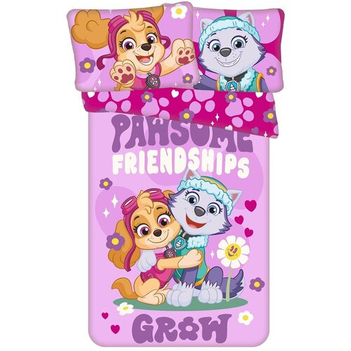 Jerry Fabrics Ružičasta pamučna dječja posteljina za dječji krevetić 100x135 cm Paw Patrol "Pawsome friendships grow" – Cijene