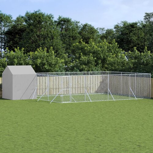 vidaXL Zunanja pasja ograda s streho srebrna 10x6x2,5m pocinkano jeklo - - Srebrna - 96.95 - 10 x 6 x 2.5 m - 2025- Cene